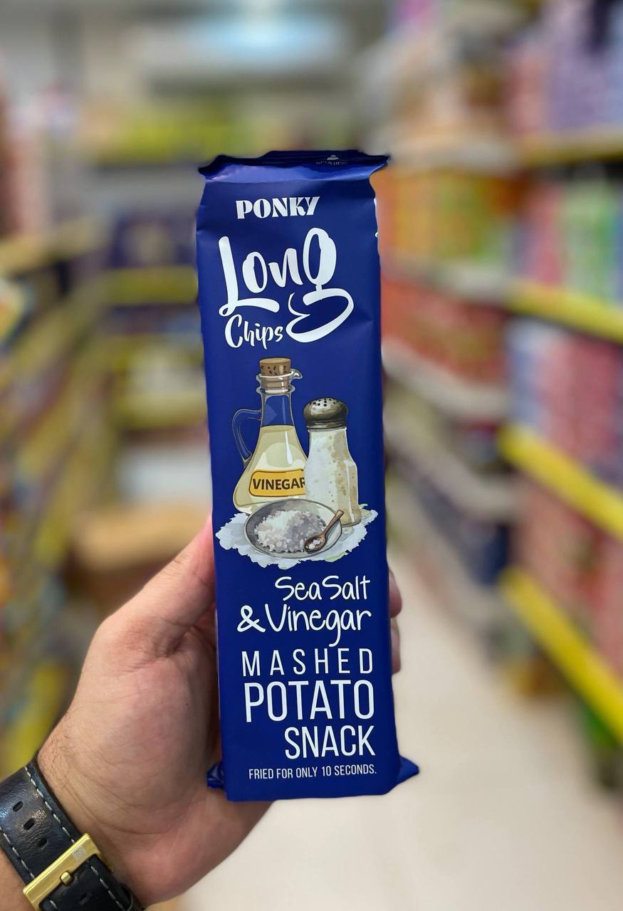 بونكي لونج شيبس ملح بحر وخل Ponky Long Chips Sea Salt & Vinegar😋